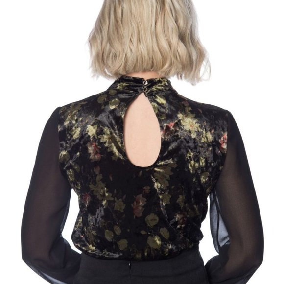 Banned Retro Green & Black Velvet Blouse - Picture 2 of 8